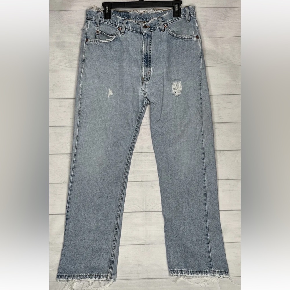 Levi’s 505 Orange Tab Mens 36x30 Distressed Regular Fit Straight Leg Denim Jeans